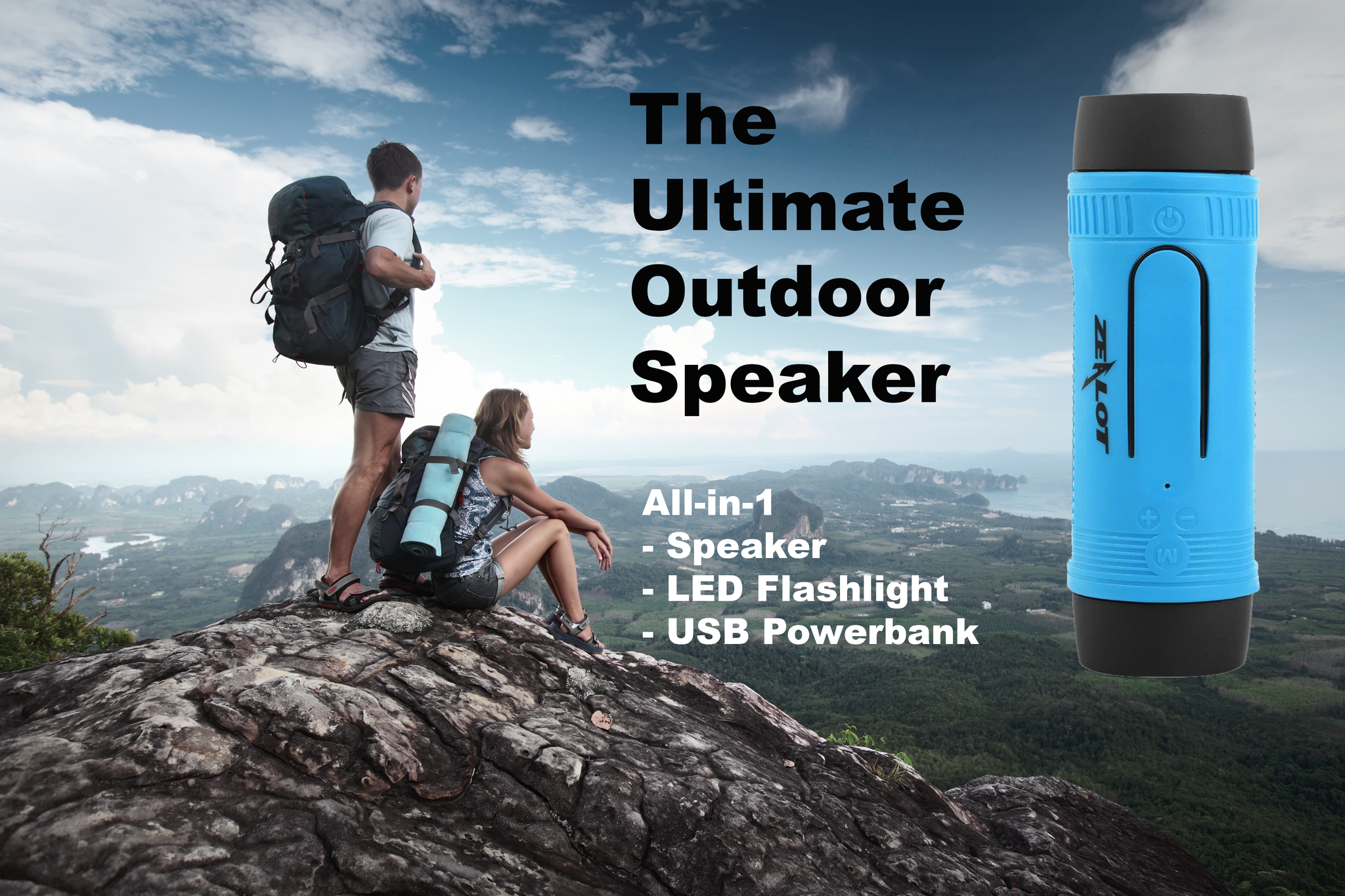 The Ultimate Outdoor Portable Speaker with LED Flashlight & Powerbank